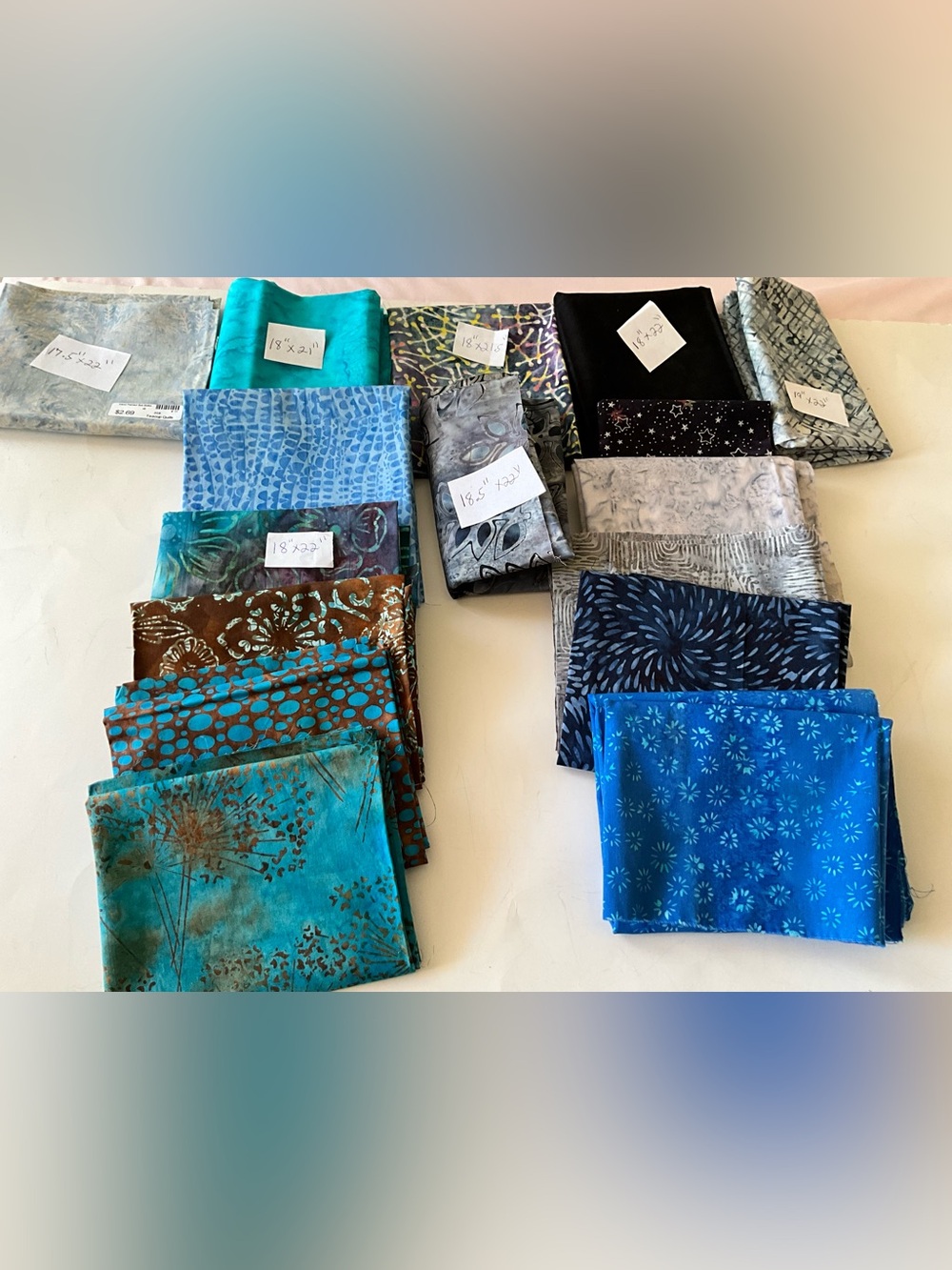 Quilting Sewing Crafts 16 Batik Fat Quarters Blue Gray Teal Green